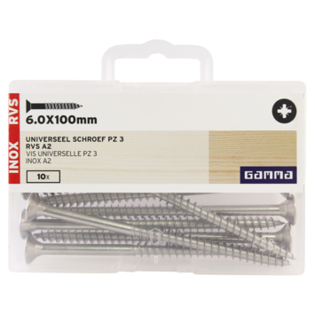 GAMMA schroef universeel platkop RVS 6.0x100 mm 10 stuks