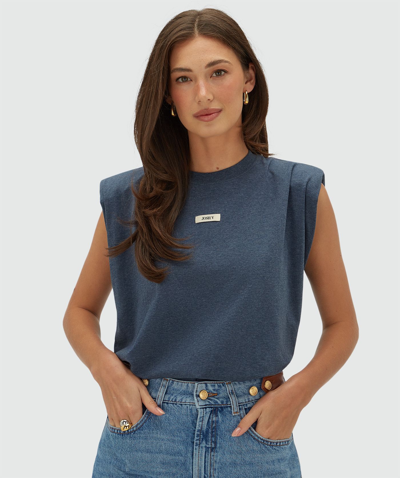 JV-SUE regular fit T-shirt met logo - dark blue melange