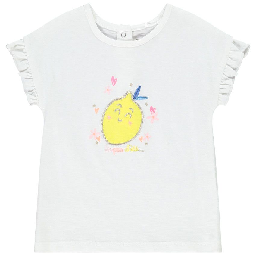 T-shirt manches courtes volantées pour bébé fille - Blanc