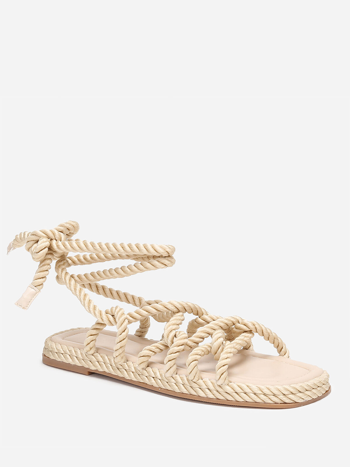 Sandales carrées en corde torsadée- Beige