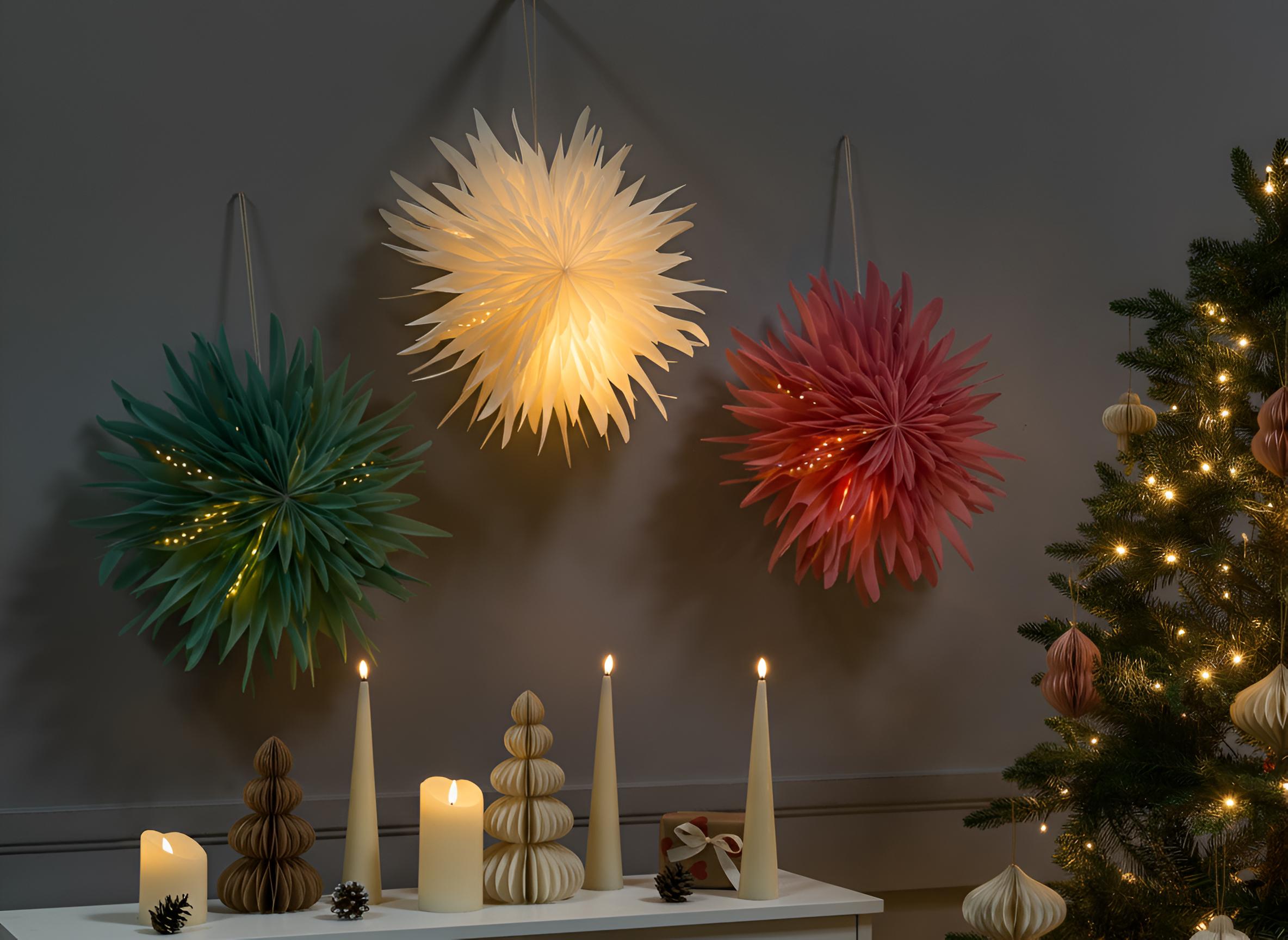 Set van 3 hangende decoraties LED GROVLAN Ster 41 cm Meerkleurig