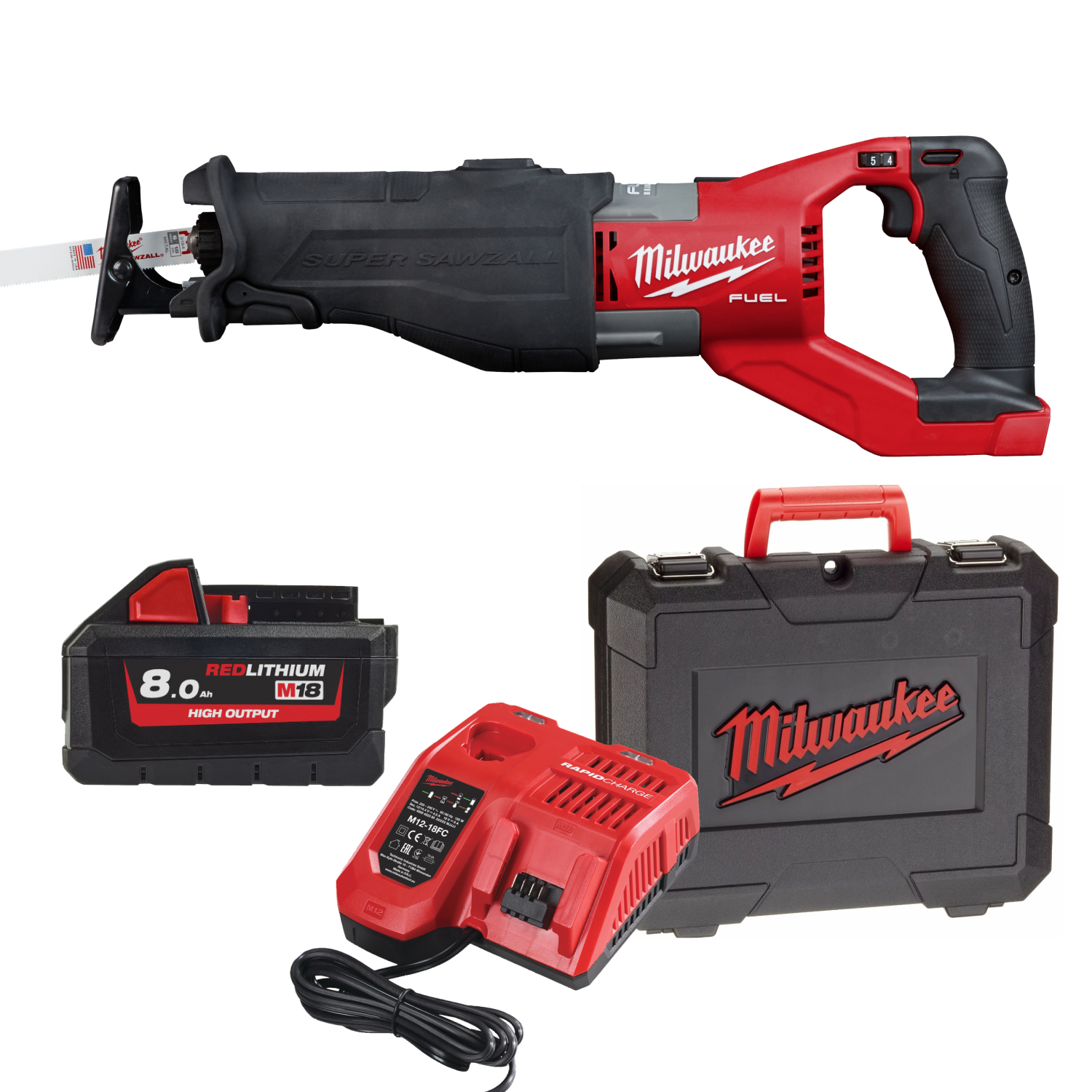 Milwaukee M18 FSX-801C 18V Li-ion accu reciprozaag set (1x 8.0Ah accu) in koffer - snelwissel - koolborstelloos
