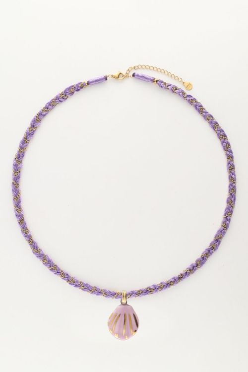 Art lila gevlochten koord ketting met schelp