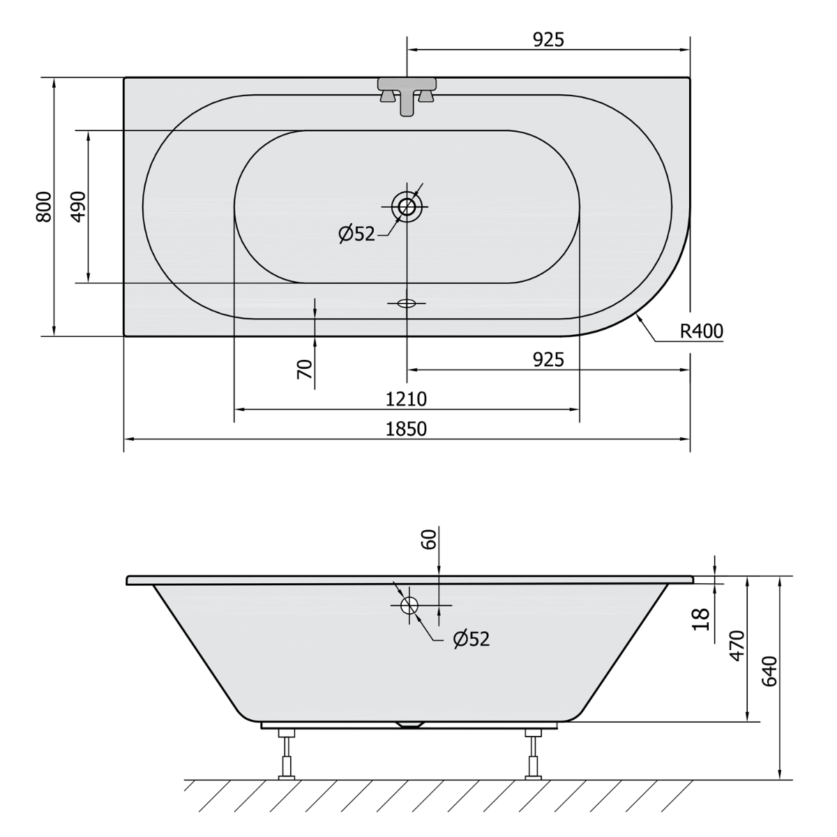 Polysan Viva Slim inbouw hoekbad links 185x80x47cm wit
