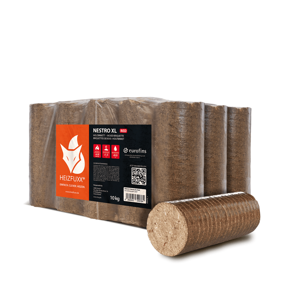 Heizfuxx Nestro XL Rood 10kg x 3 pakken 30kg houtbriketten Nielsen hardhout