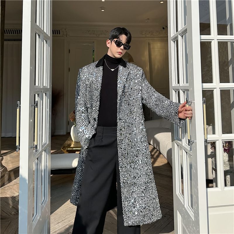 Freehop - Trenchcoat met lange mouwen en pailletten, enkelrijs