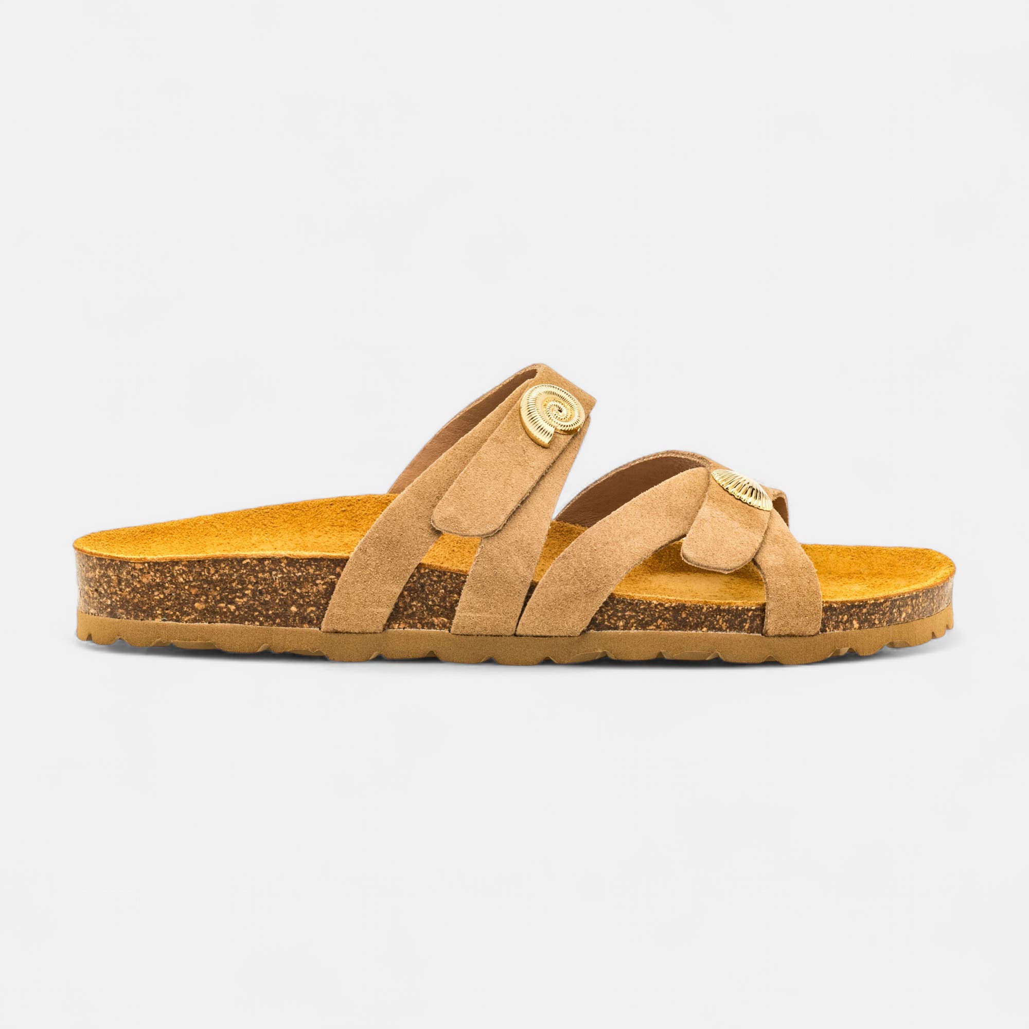 Mules semelle liège Femme en cuir beige