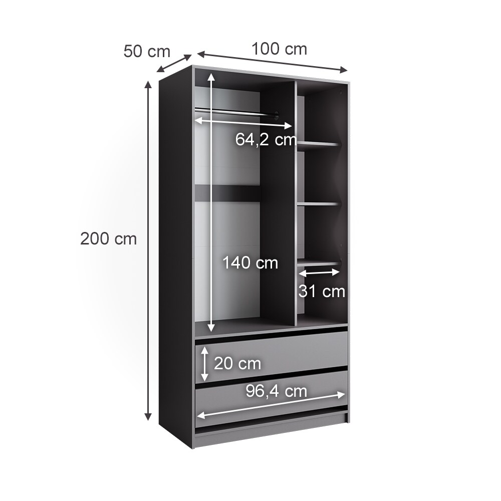 Vicco Kinderkleiderschrank Elmo Anthrazit 100 x 200 cm mit 2 Schubladen
