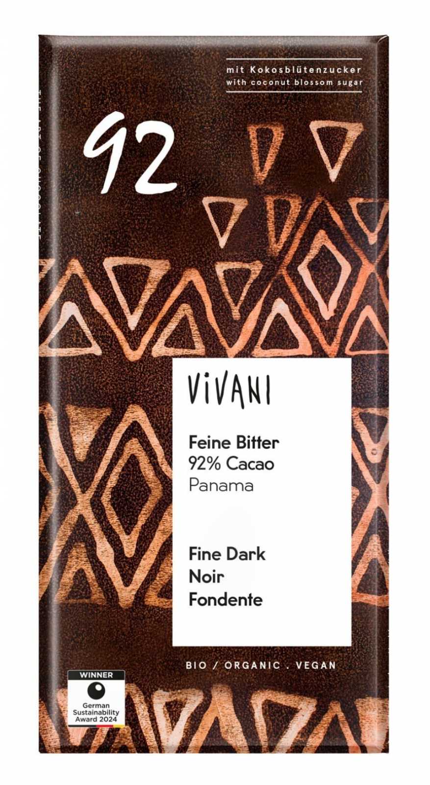 Vivani Chocolate Negro 92% Cacao Panama 80 g
