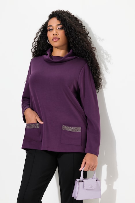 Sweatshirt, Ziersteintaschen, Boxy, Stehkragen, Langarm