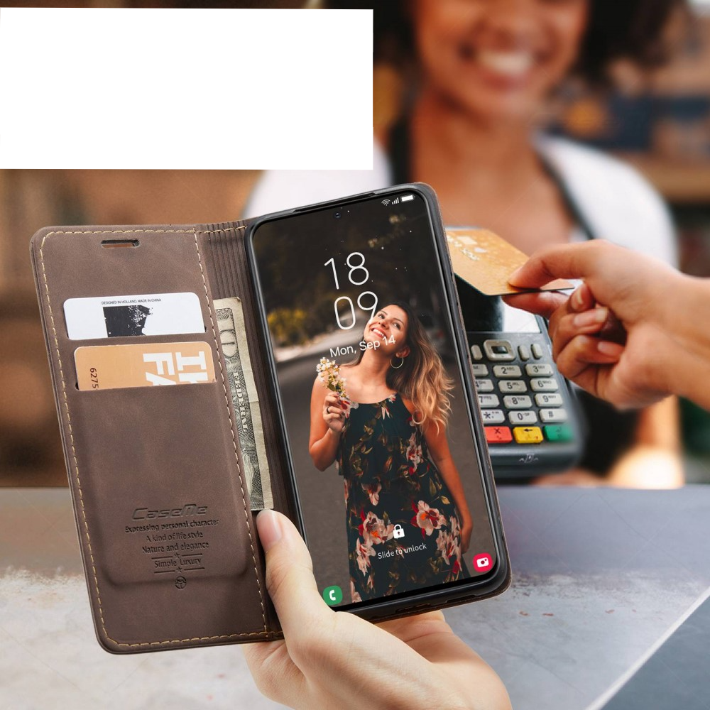 Samsung Galaxy S21 FE 5G Leder Tasche Flip Wallet Etui mit Kartenfächern - Dunkelbraun