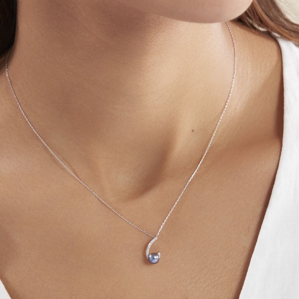 Collier Anais Or Blanc Perle De Culture Et Oxyde De Zirconium