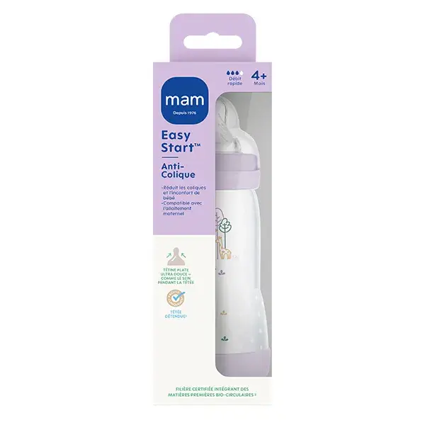 Mamadeira Mam Easy Start com bico anticólica lilás, fluxo 3, 320ml