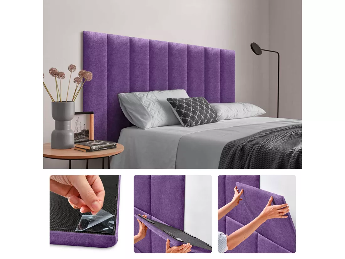 DHOME Lot de 6 Panneaux Rembourrés en Tissu Aqualine Autocollants pour Mur Acoustiques Absorbants Protection contre les Chocs (Lilas, 60x30cm, x6)