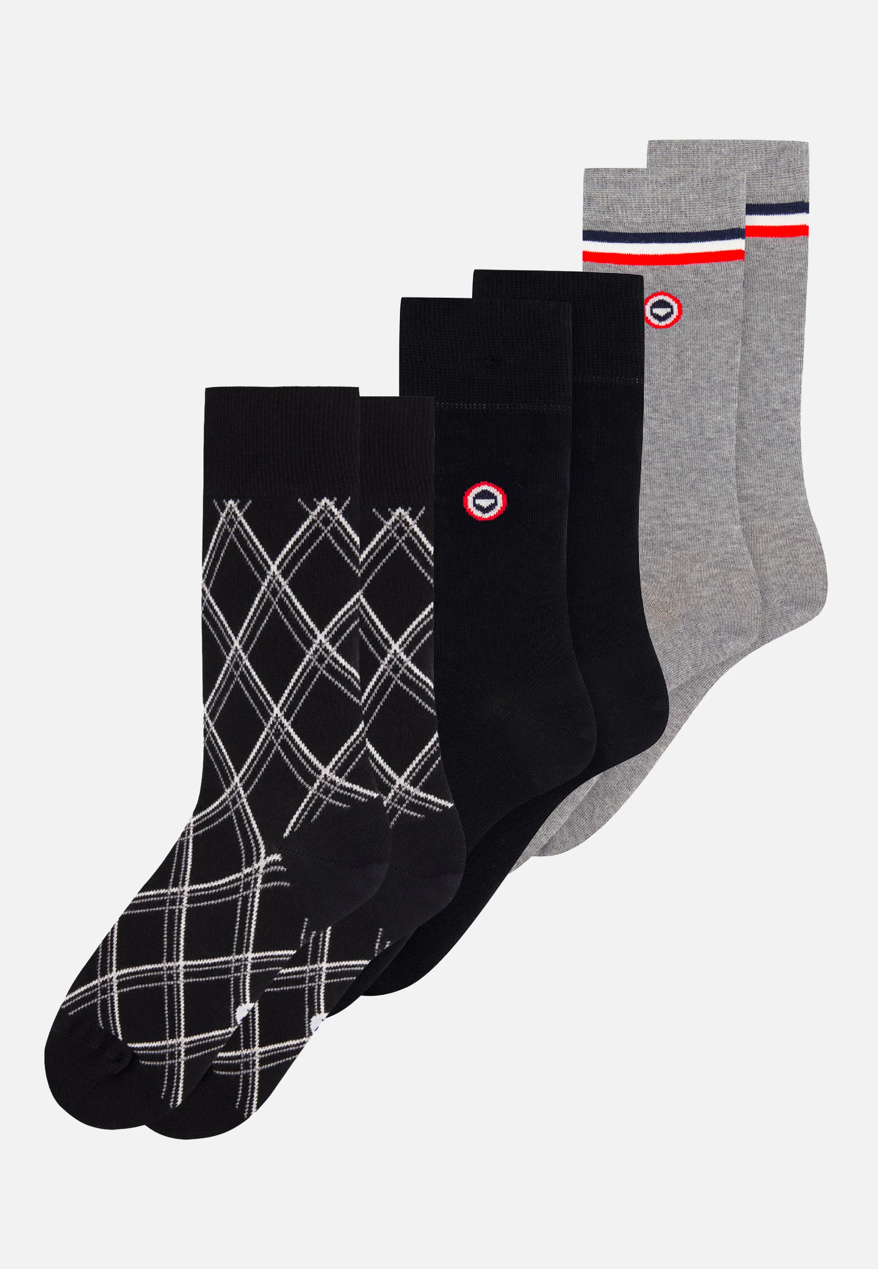 Trio de chaussettes mi-hautes-Pack Trio Chaussettes Lucas Gris Noir Tartan
