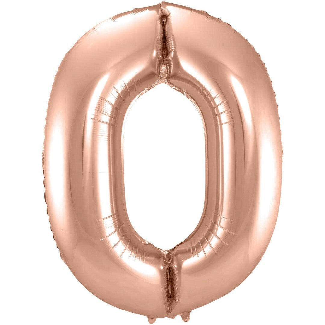 Cijferballon nul - rosé goudkleurig - 86 cm