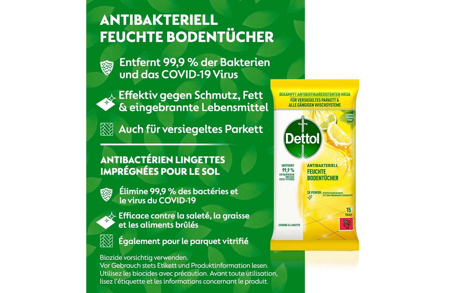Feuchte Bodentücher Zitrone & Limette 15 StückFeuchte Tücher zur Reinigung des Bodens