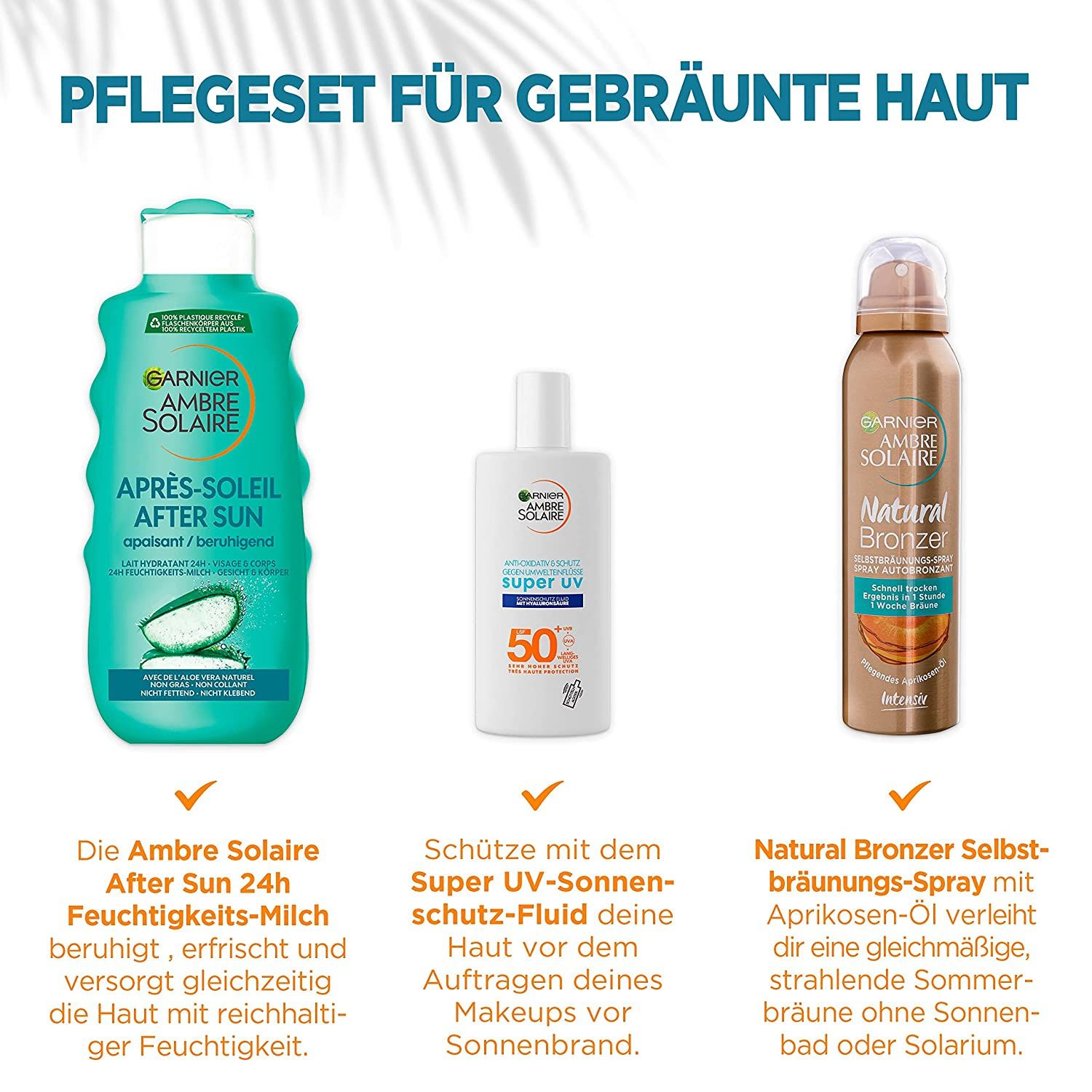 Garnier Pflegeset für gebräunte Haut, Mit Sonnencreme LSF 50+ mit Hyaluron, Selbstbräuner Spray