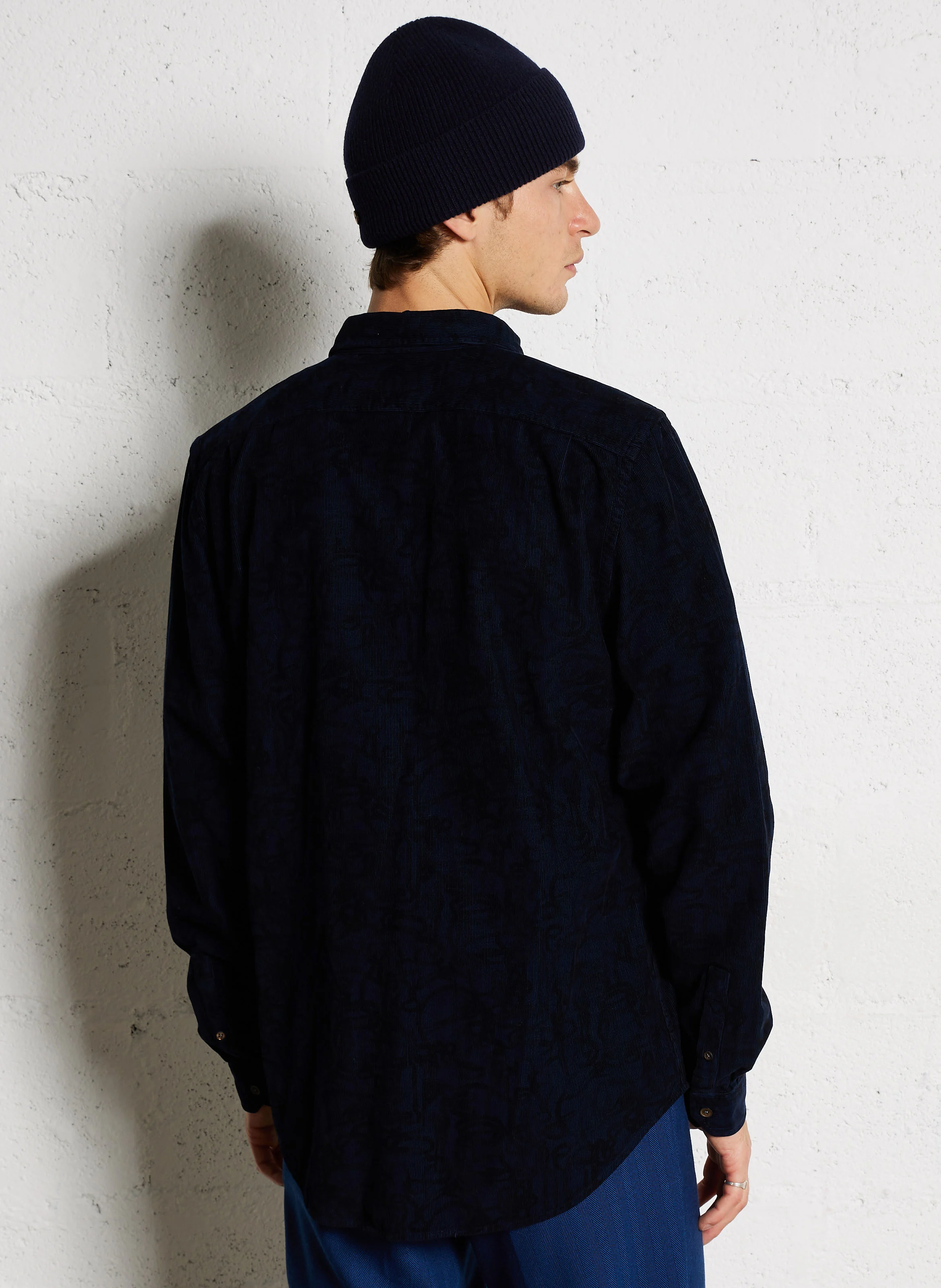 Chemise col classique en velours côtelé | Bleu