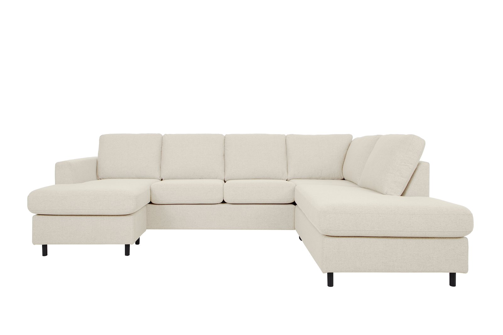 Oslo Plus U-sofa Sjeseong venstre med 2-seter og åpen ende høyre. Tekstil Neve 02 Offwhite med sorte ben