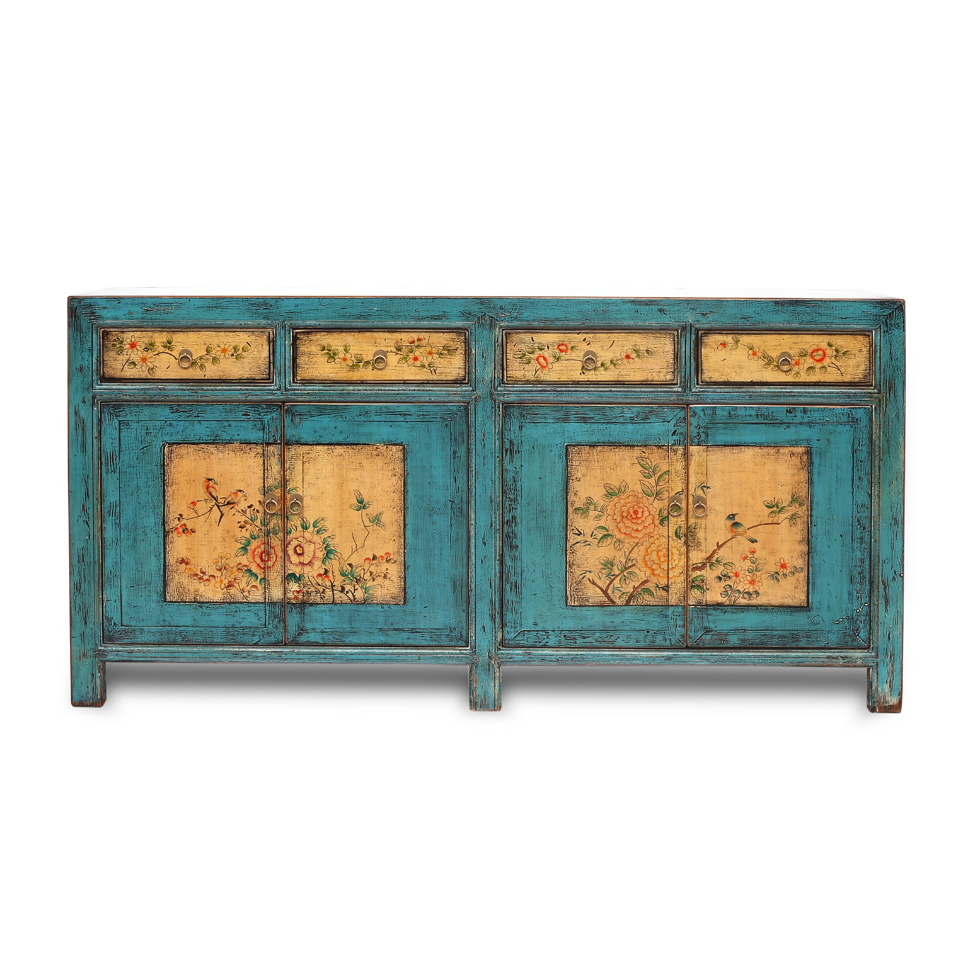 Sideboard 'Fleurette', blau, gelb, B 180 cm, H 90 cm, T 42 cm von fischer's lagerhaus