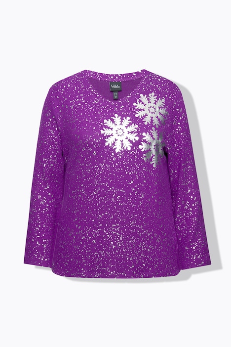 Sweatshirt, Schneeflocken, V-Ausschnitt, Langarm