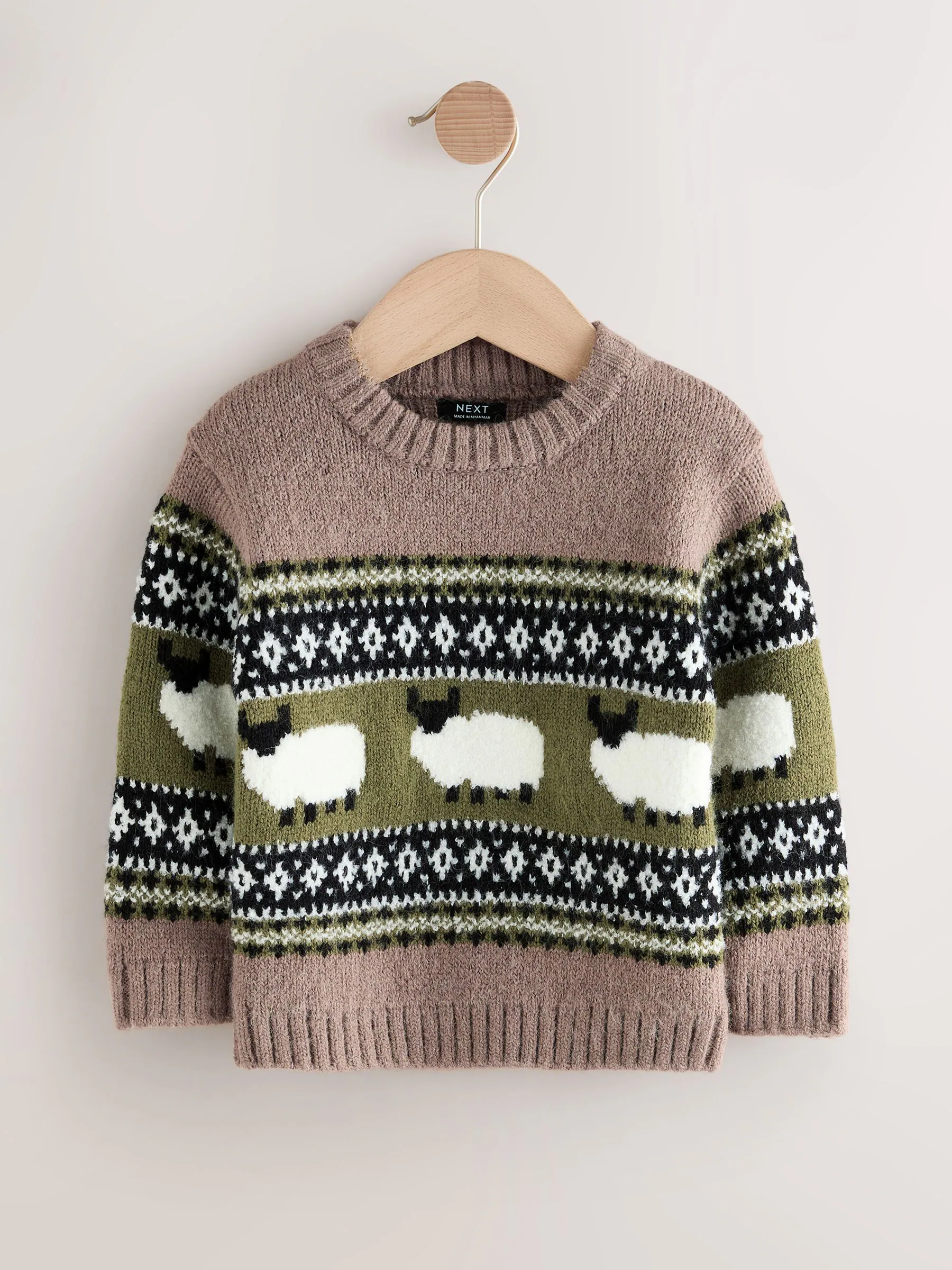 Bruin Schaap - Gebreide trui met fairisle-motief en ronde hals (3mnd -7jr)
