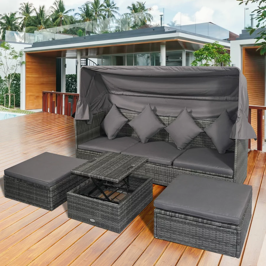 Outsunny 4-teilige Loungegruppe mit Sonnendach grau