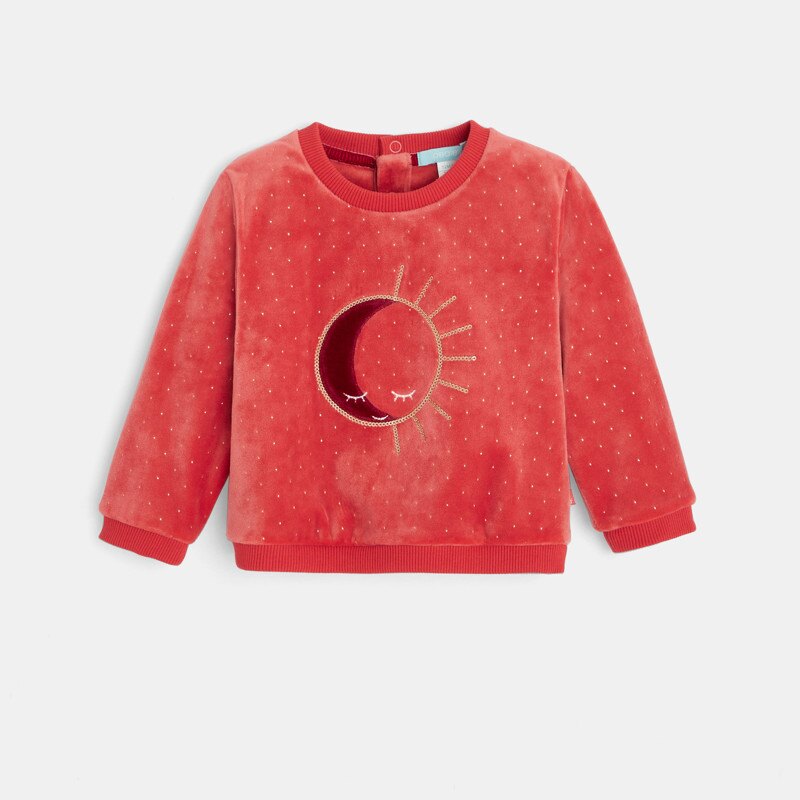 Sweat velours imprimé pois motif soleil rouge bébé fille Rouge