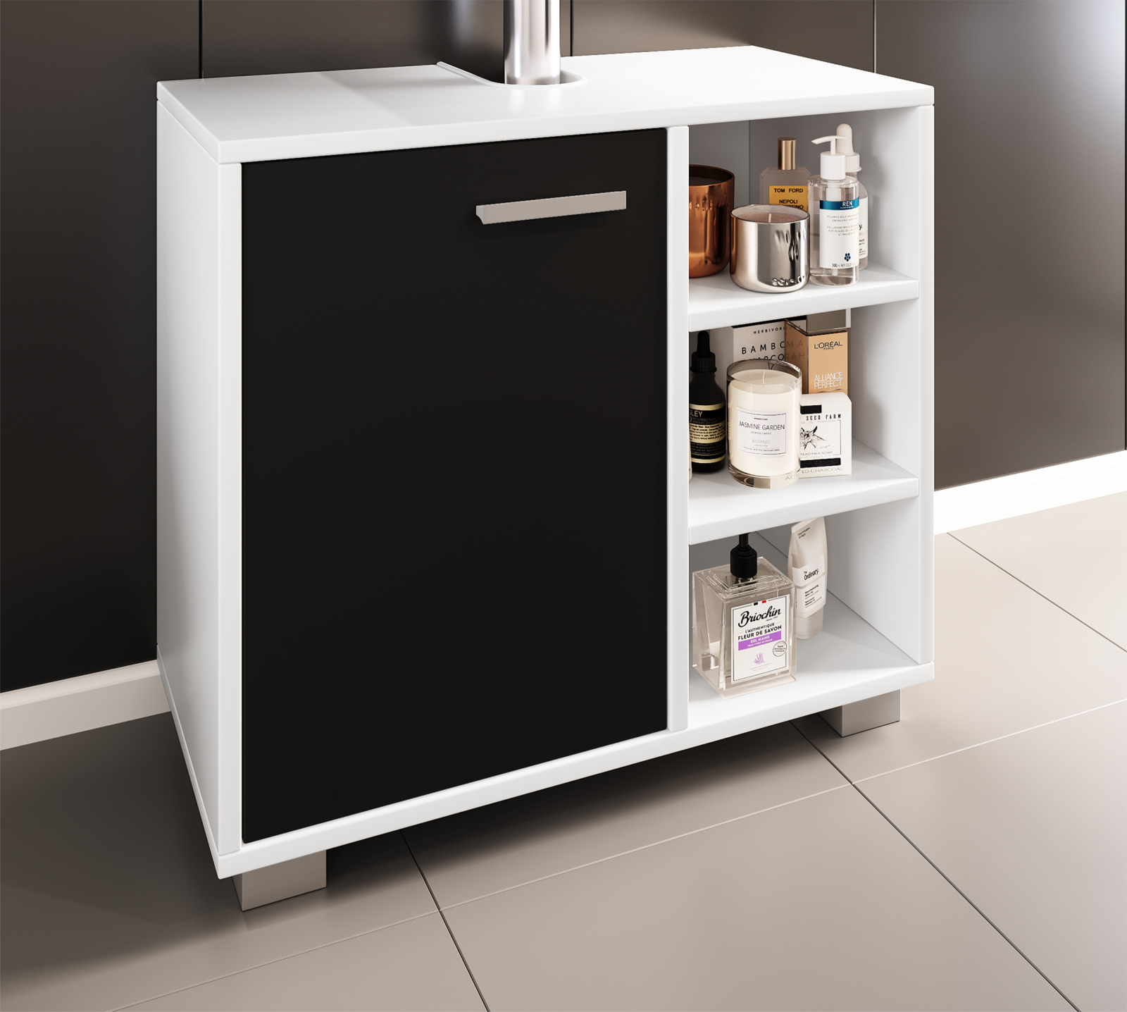 Waschbeckenunterschrank ZALO L - schwarz-weiß - 60 cm