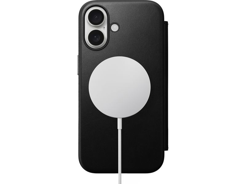 Nomad Book Cover Modern Leather iPhone 16 Schwarz Modernes Leder Folio für das Apple iPhone 16