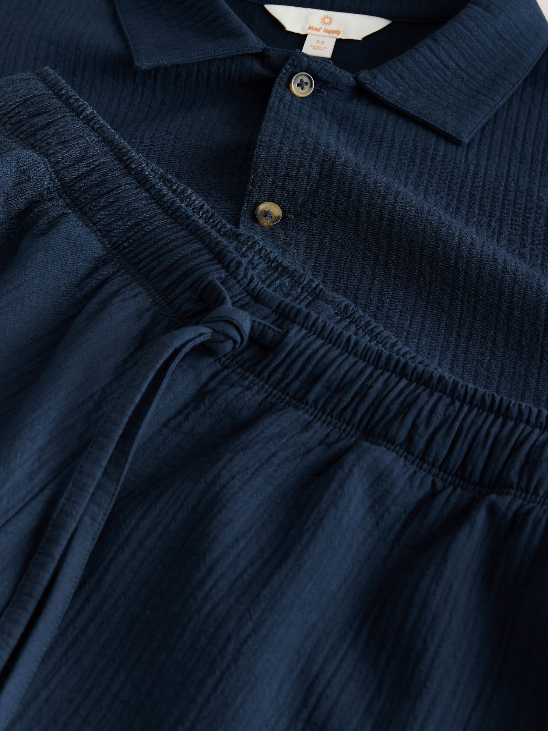 Donkerblauw - Stripe Short Sleeve Button Through Pyjamas Set