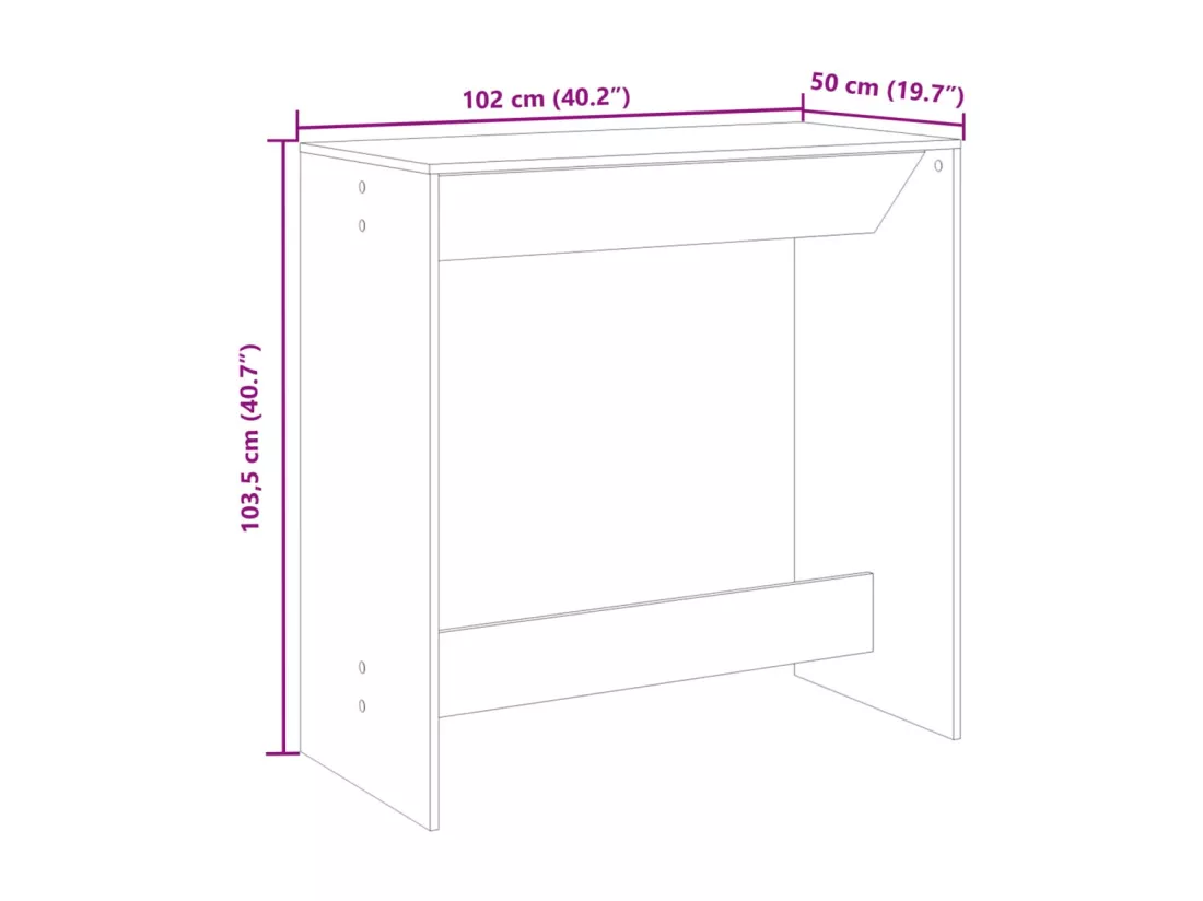 Table de bar blanc 102x50x103,5 cm bois d'ingénierie