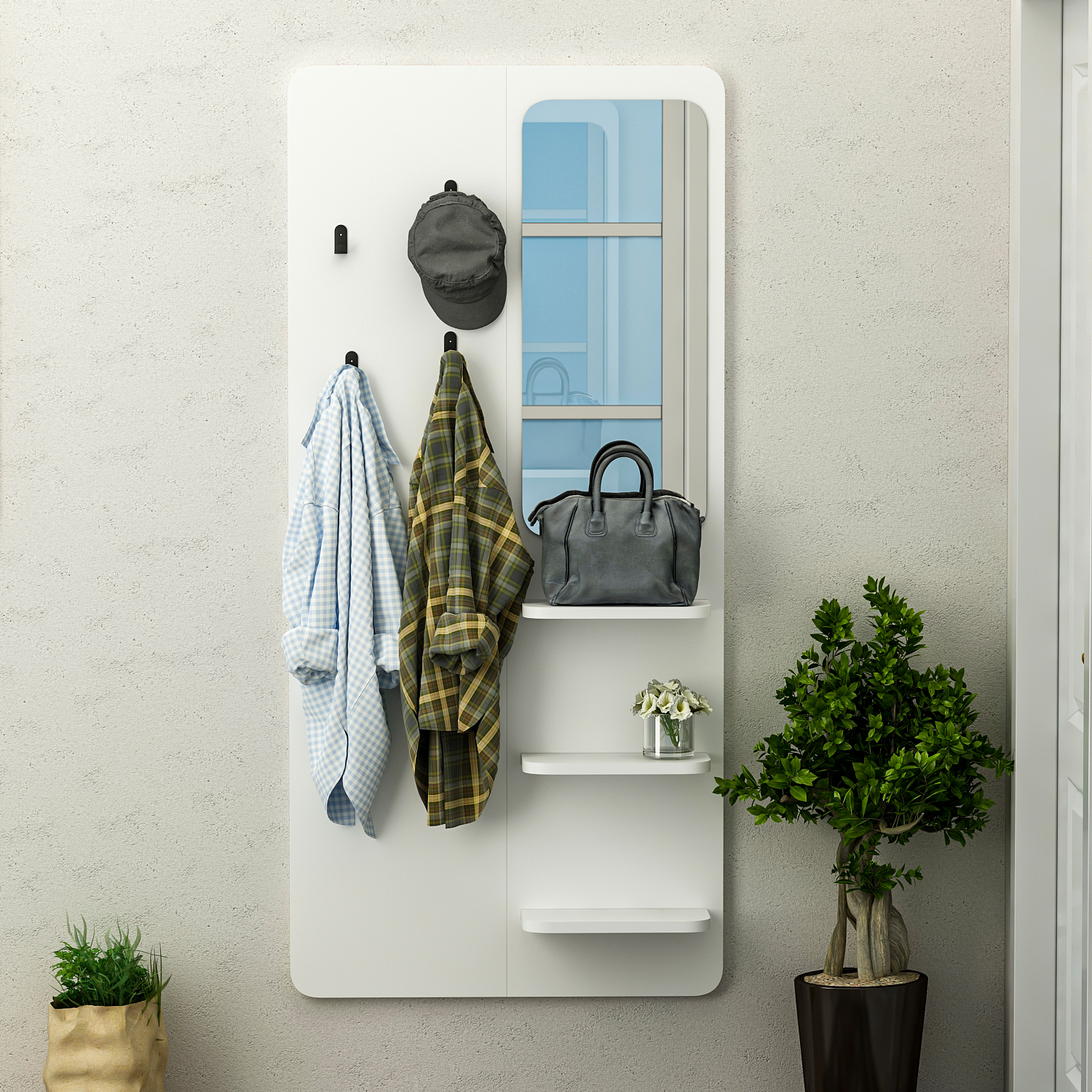 Garderobe - weiß - mit Spiegel - 70x150 cm