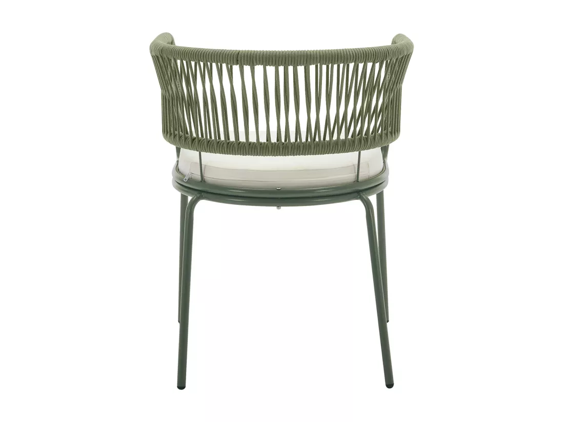 Lot de 2 fauteuils de jardin en métal et corde - Kaki avec coussin beige - PISTO de MYLIA