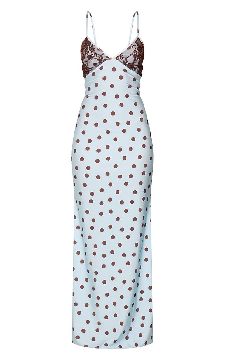 Bleu Layette Robe Longue Petite À Pois Avec Détails En Dentelle