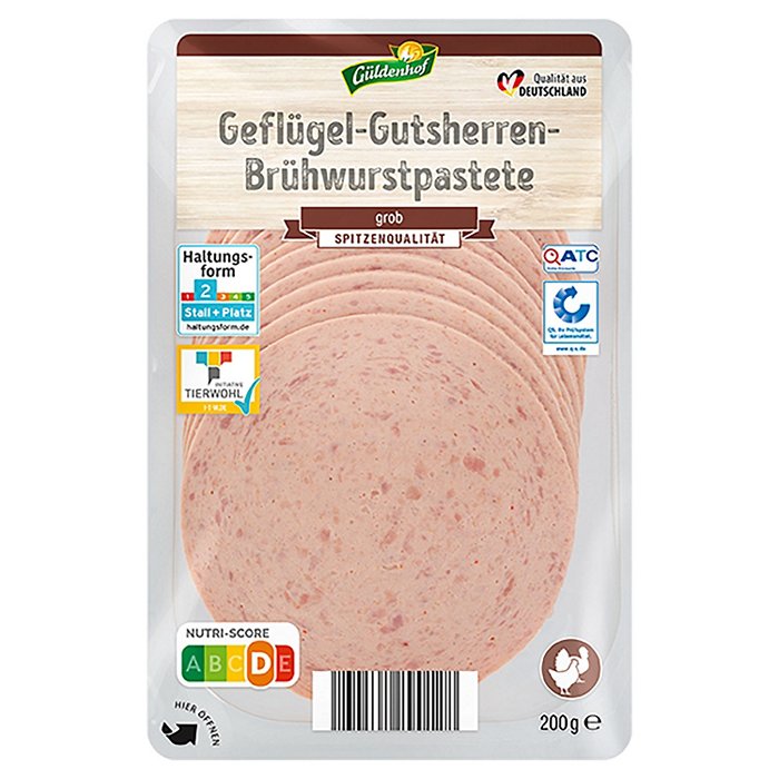 GÜLDENHOF Geflügel-Frischwurst-Aufschnitt 200 g, Gutsherrenpute