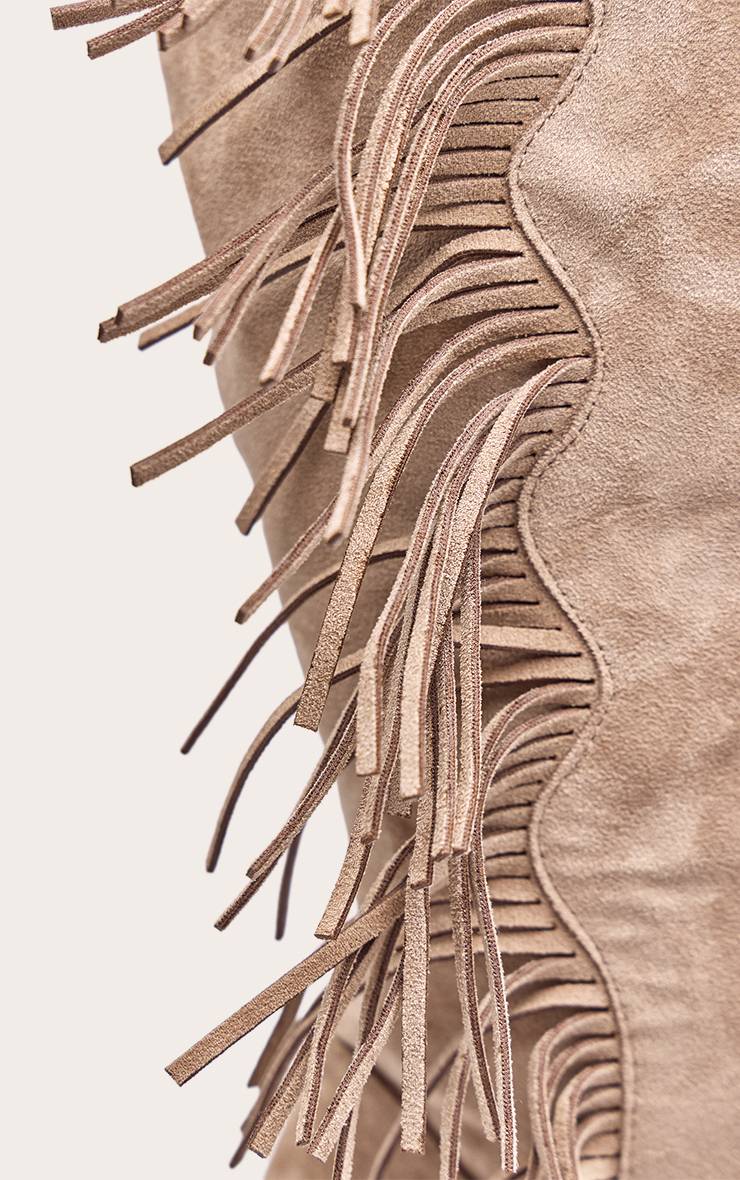 Taupe Bottes Hautes À Talons En Synthétique À Franges