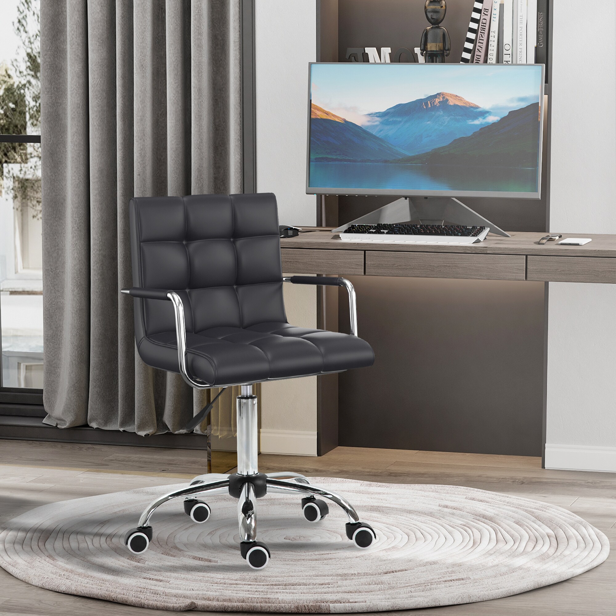 HOMCOM Bürostuhl mit Rollen schwarz B52,5 x T54 x H82-94 cm