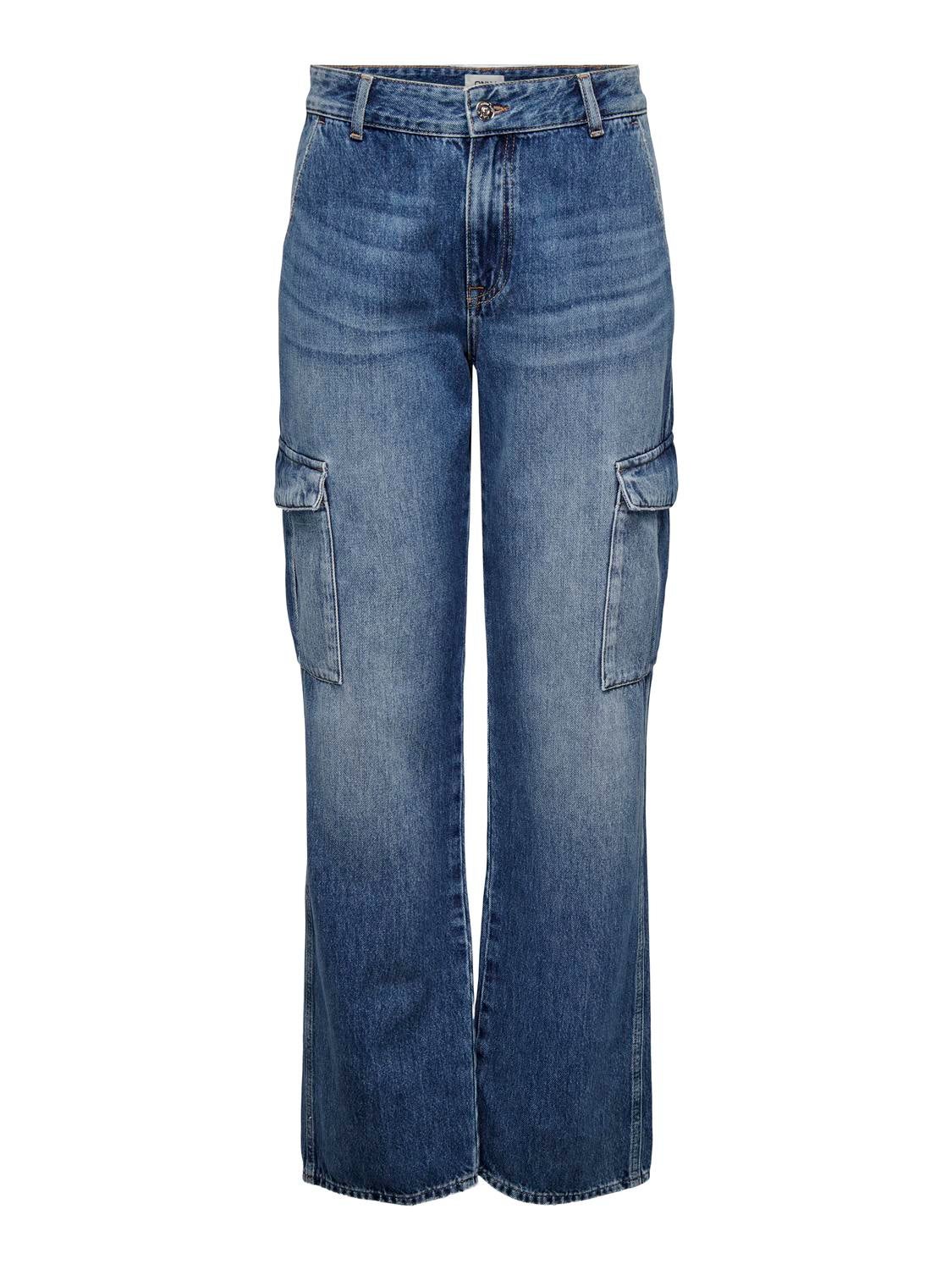 ONLJUNE Hohe Taille Gerade geschnitten Jeans Medium Blue Denim