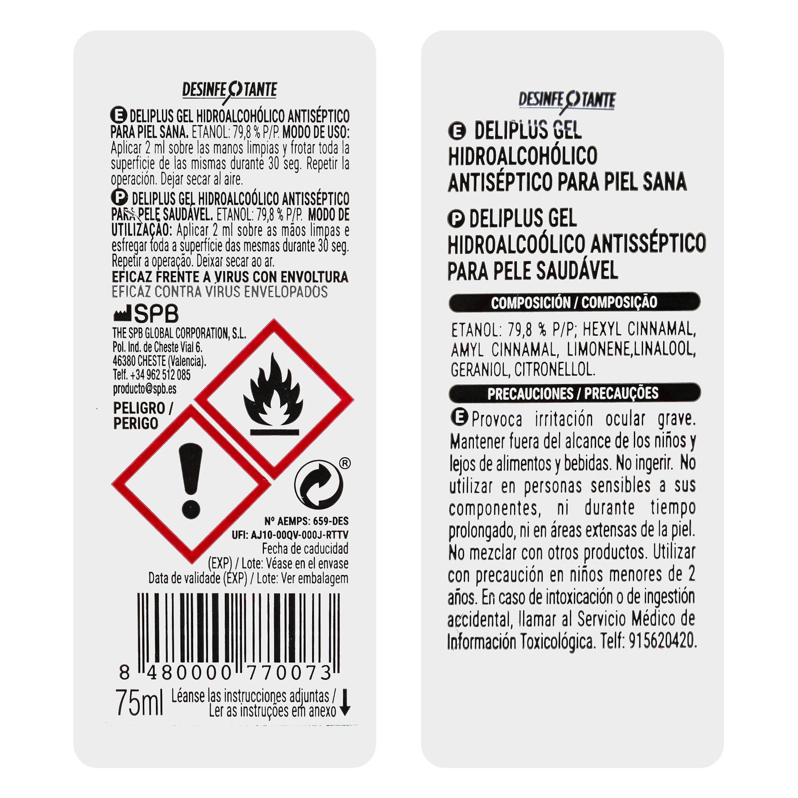 Gel hydroalcoolique pour les mains Deliplus 80% alcool, antiseptique sans rinçage