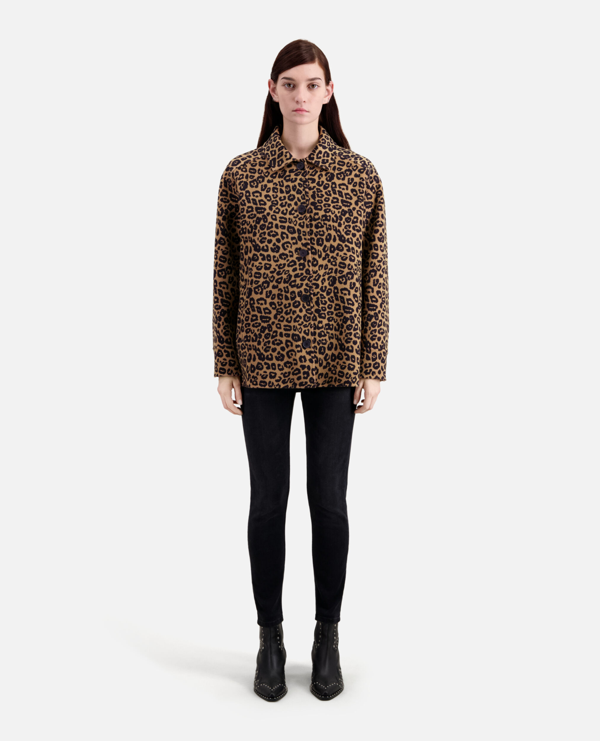 Leopard overshirt jacket in wool blend