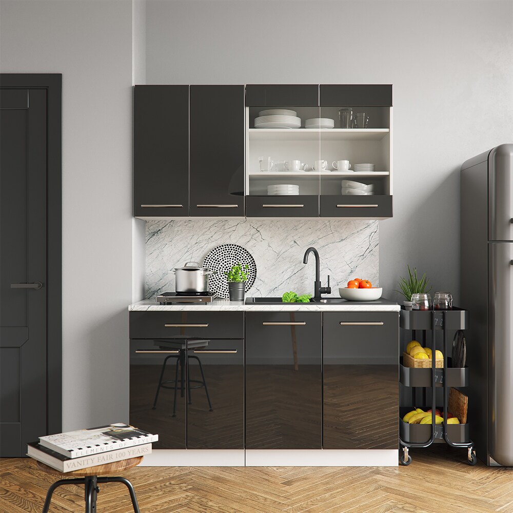 Vicco Küchenzeile Single Einbauküche 140 cm Küchen Hochglanz Fame-Line