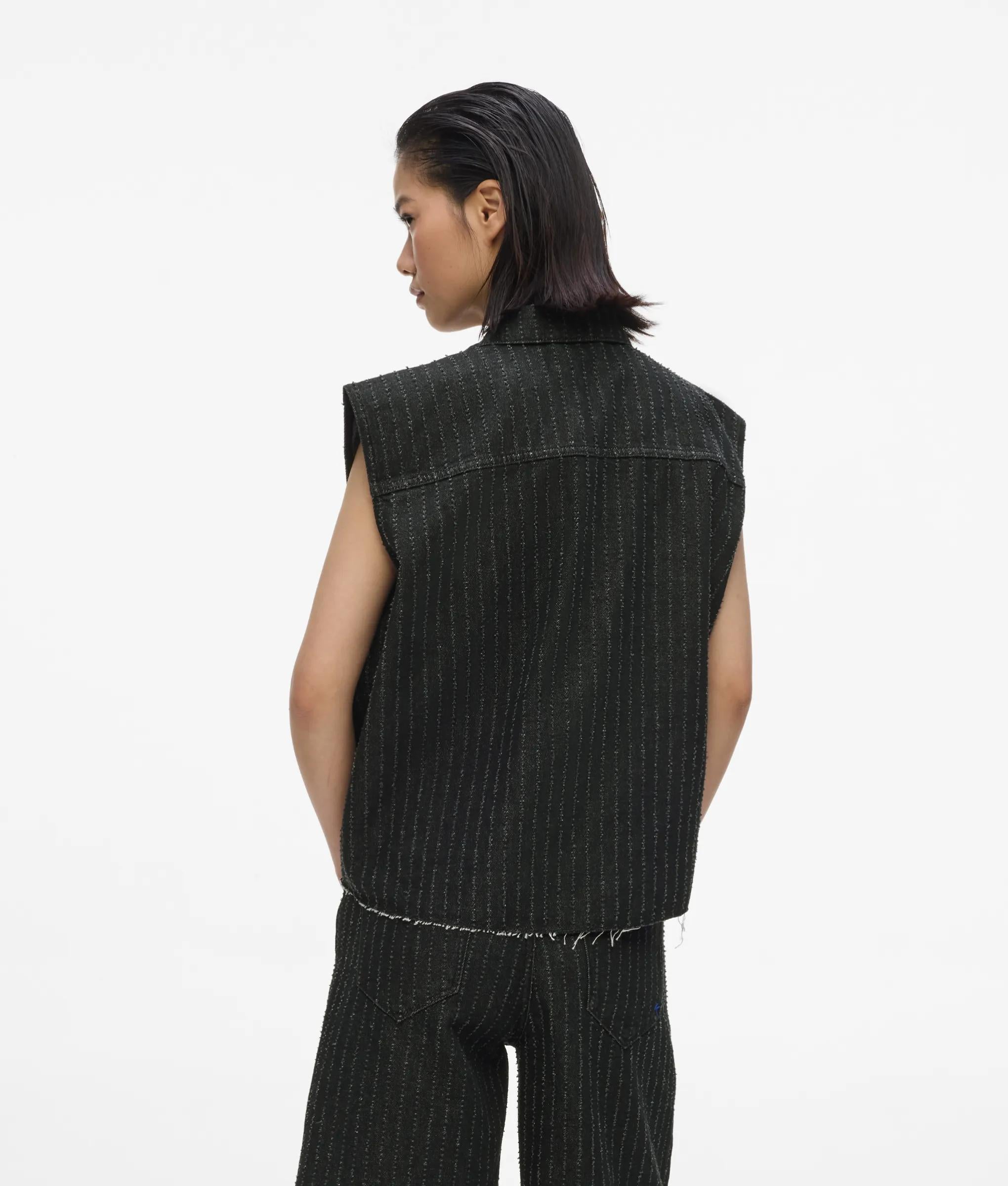 Denim gilet met krijtstreep