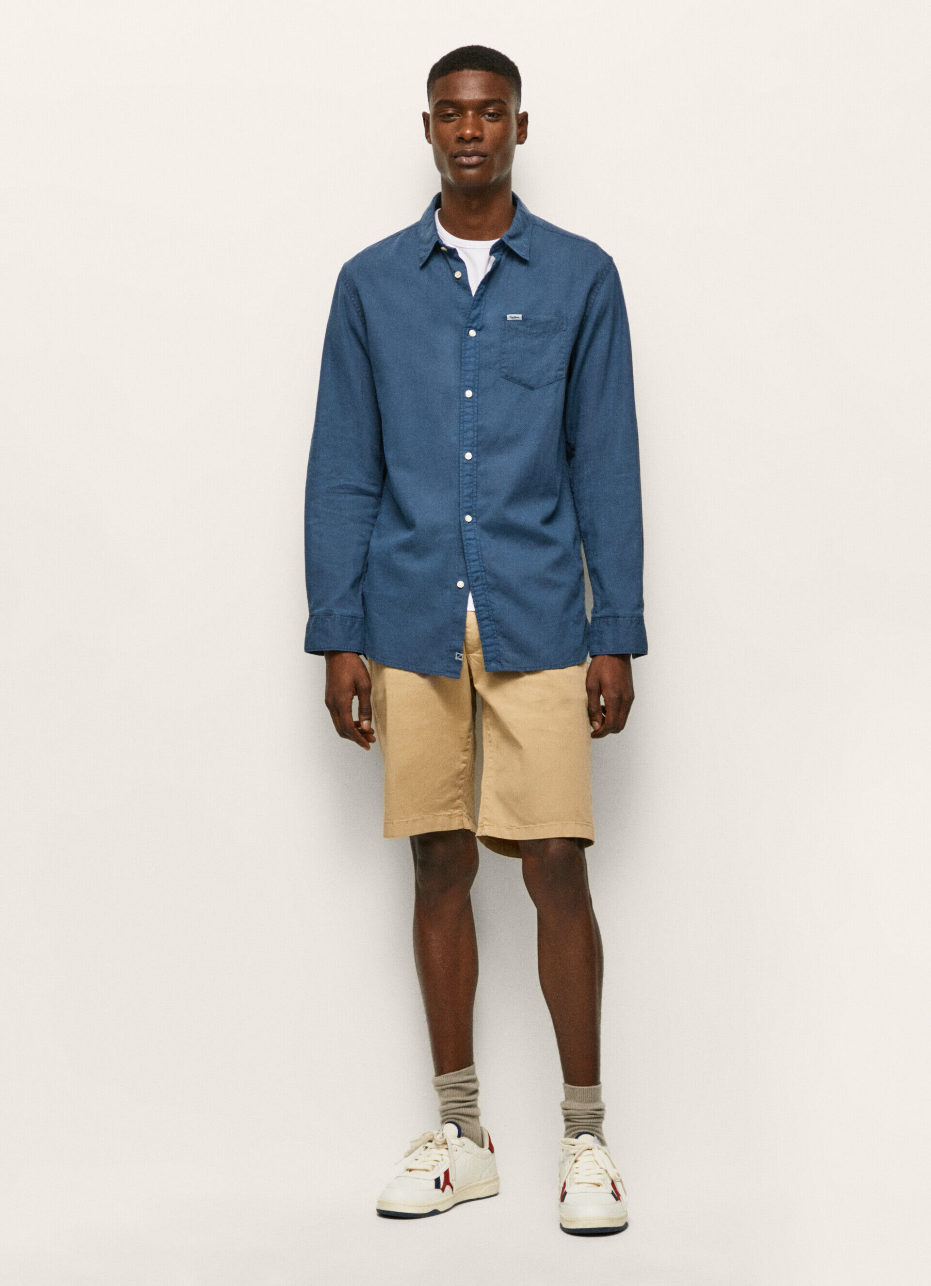 Camisa Parker de linho com mangas compridas - azul jarman