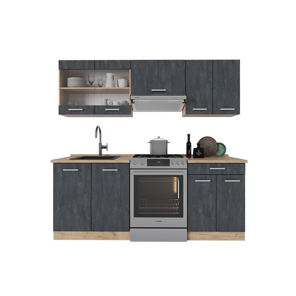 Vicco Küchenzeile R-Line 200 cm Schwarz Beton Eiche ohne Arbeitsplatte