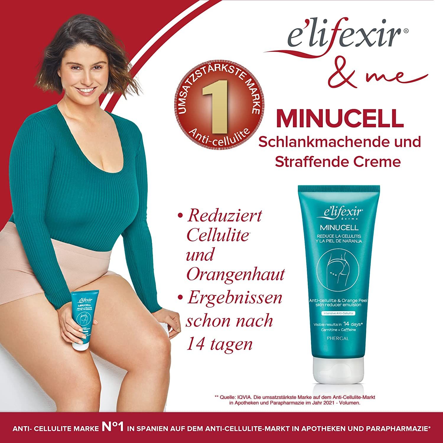 E'LIFEXIR Minucell - Anti-Cellulite-Creme Reduzierung, Strafft und umbaut Body Contour