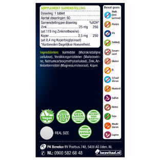 Lucovitaal Zink Methionine & Koper Tabletten 60TB