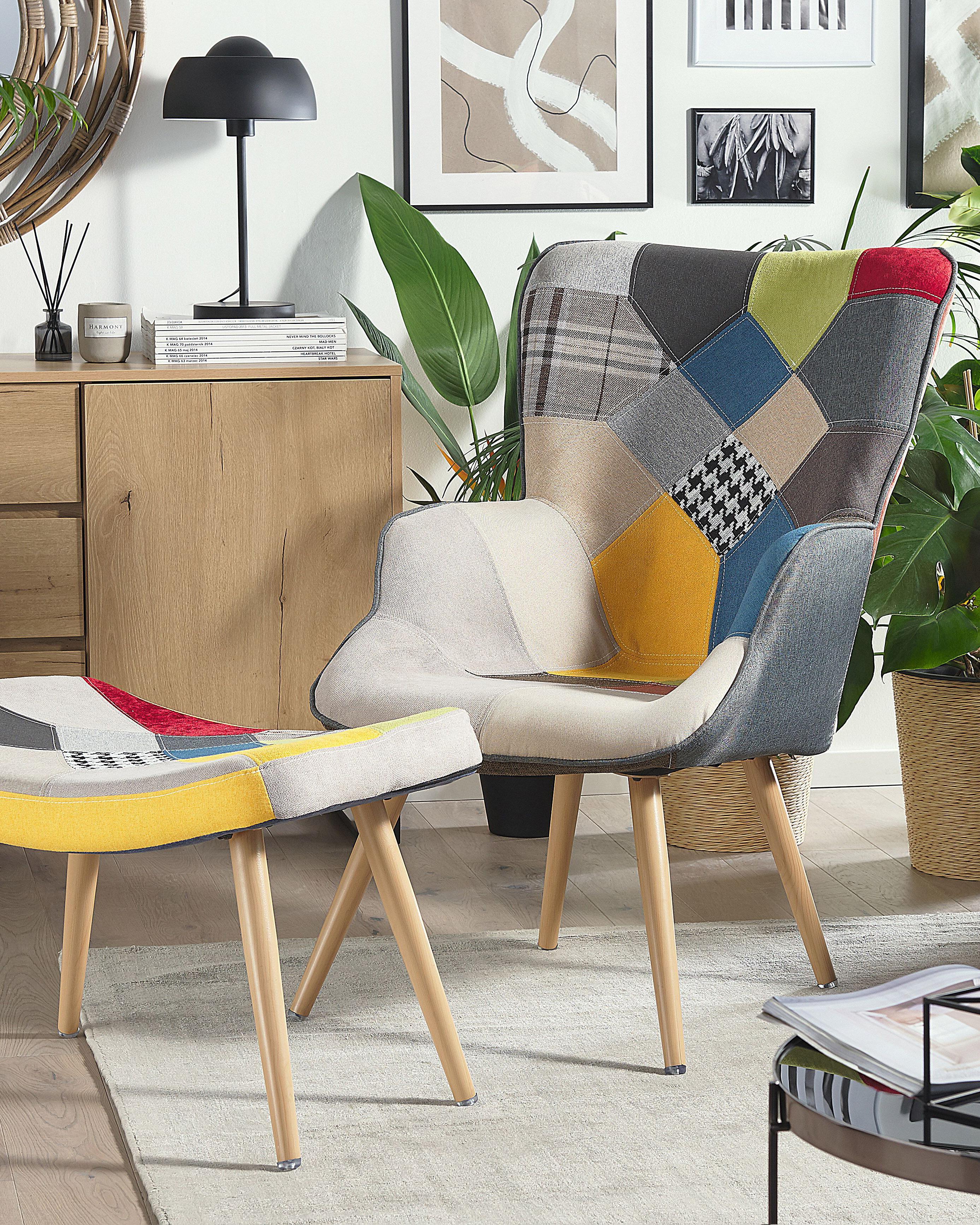 Oorfauteuil VEJLE met voetenbank Stof Meerkleurig