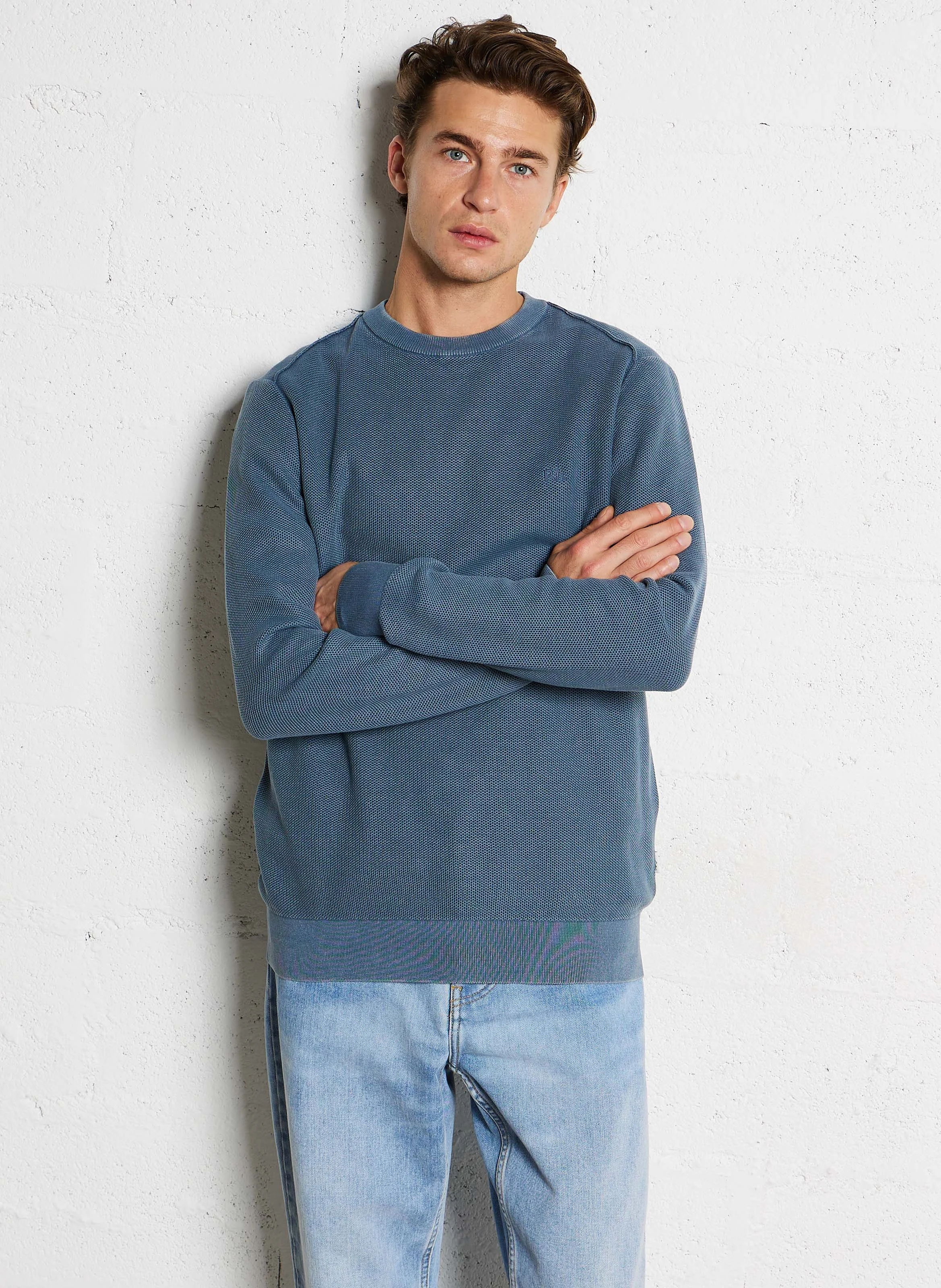 CRAIG - Pull col rond ample en coton | Bleu